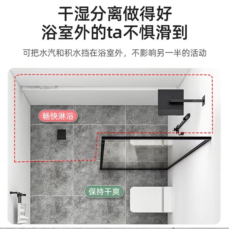 简易淋浴房屏风卫生间厕所干湿分离一字玻璃隔断极简卫生间洗澡间