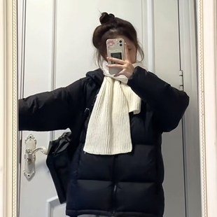 大码黑色短款羽绒棉服女冬季韩系宽松连帽面包服学生加厚保暖棉衣