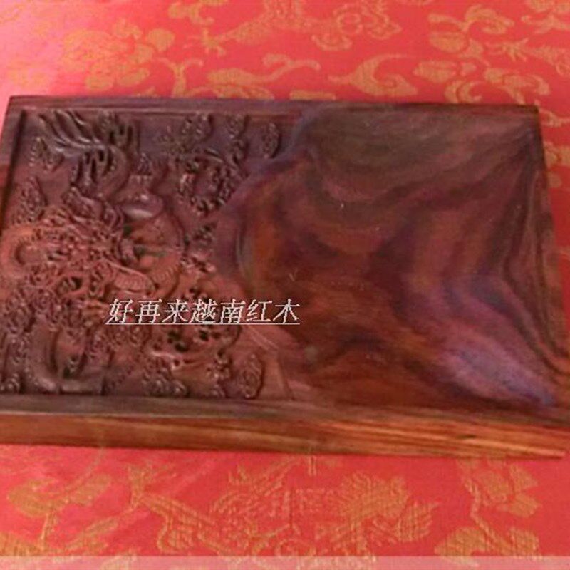 红木老挝大红酸枝木雕文房四宝大号交趾黄檀实木中式雕龙笔筒镇尺