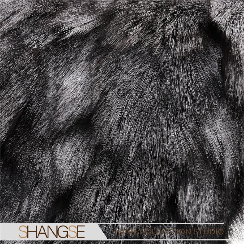 尚塞布艺样板房酒店抱枕黑色皮草真毛方枕靠包现代软装靠垫