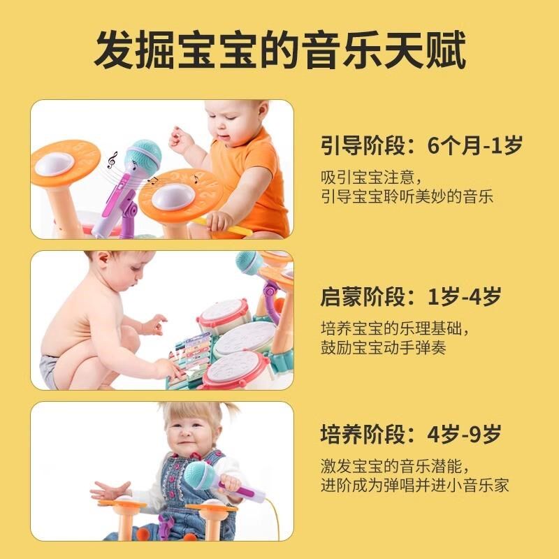 打鼓乐器儿童玩具宝宝敲打架子鼓手拍鼓婴幼儿2小鼓1一3岁10个月9