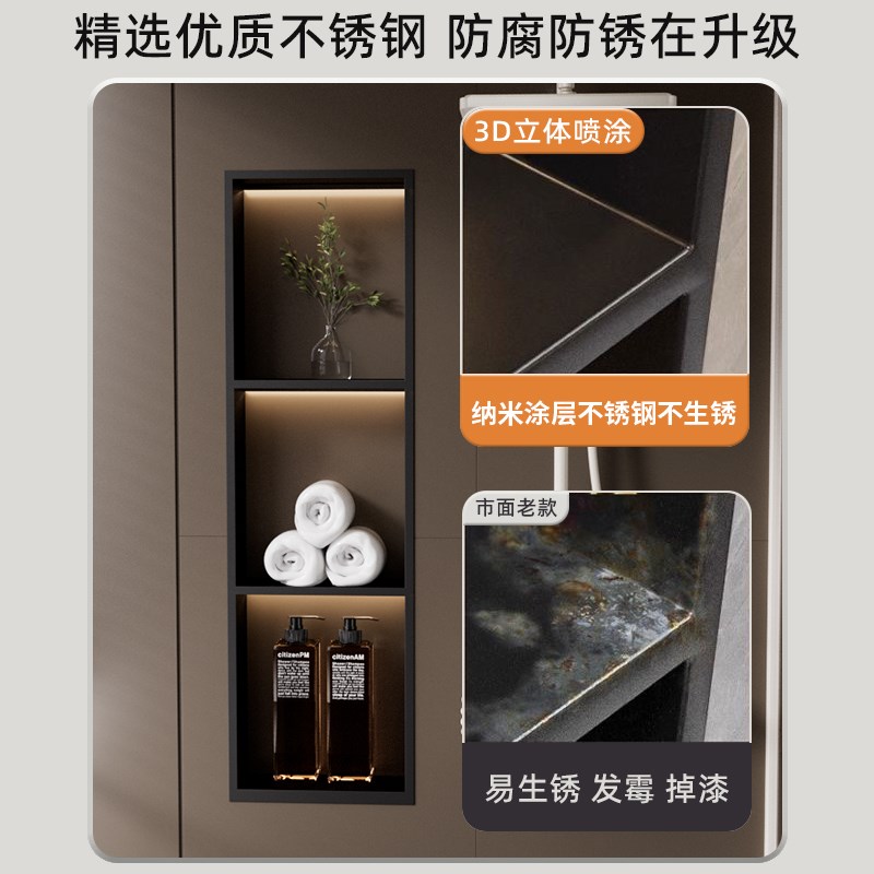 不锈钢卫生间壁龛嵌入式浴室洗手台极窄边框浴室收纳置物架定制