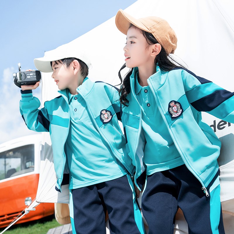 幼儿园园服春秋装三件套小学生校服套装夏季款儿童运动会班服绿色