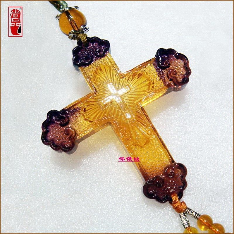 精品古法琉璃车载挂件十字架汽车挂饰品赐福.大富大贵车内饰挂饰
