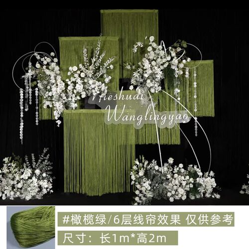 婚庆道具加密多层线帘流苏舞台背景装饰圆环线条吊顶隔断挂门帘子