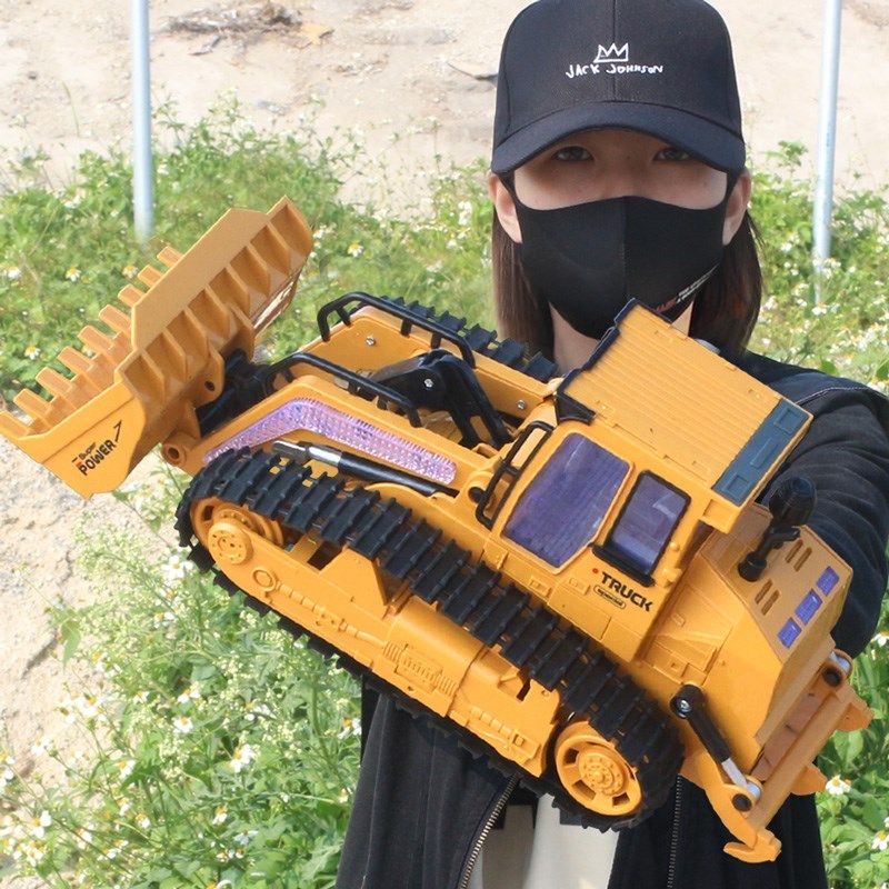 儿童电动手柄遥控推土机玩具车超大号铲车合金模R型工程车勾机男