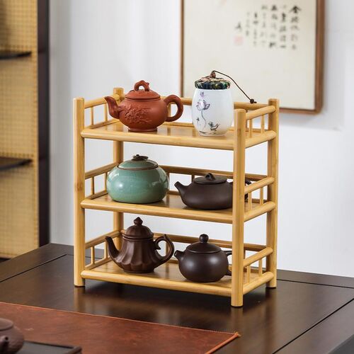 桌面茶杯架子实木茶壶收纳架紫砂C壶摆放架博古架茶具置物架展示