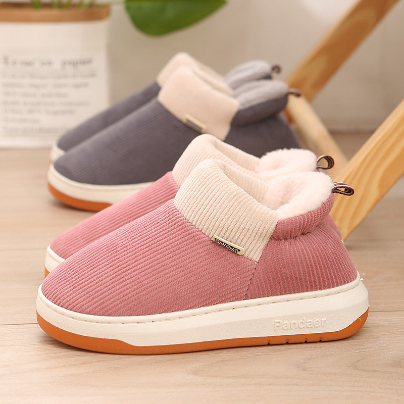 2021新秋冬季保暖棉拖鞋包跟男女情侣室内家居月子带后跟毛绒棉鞋
