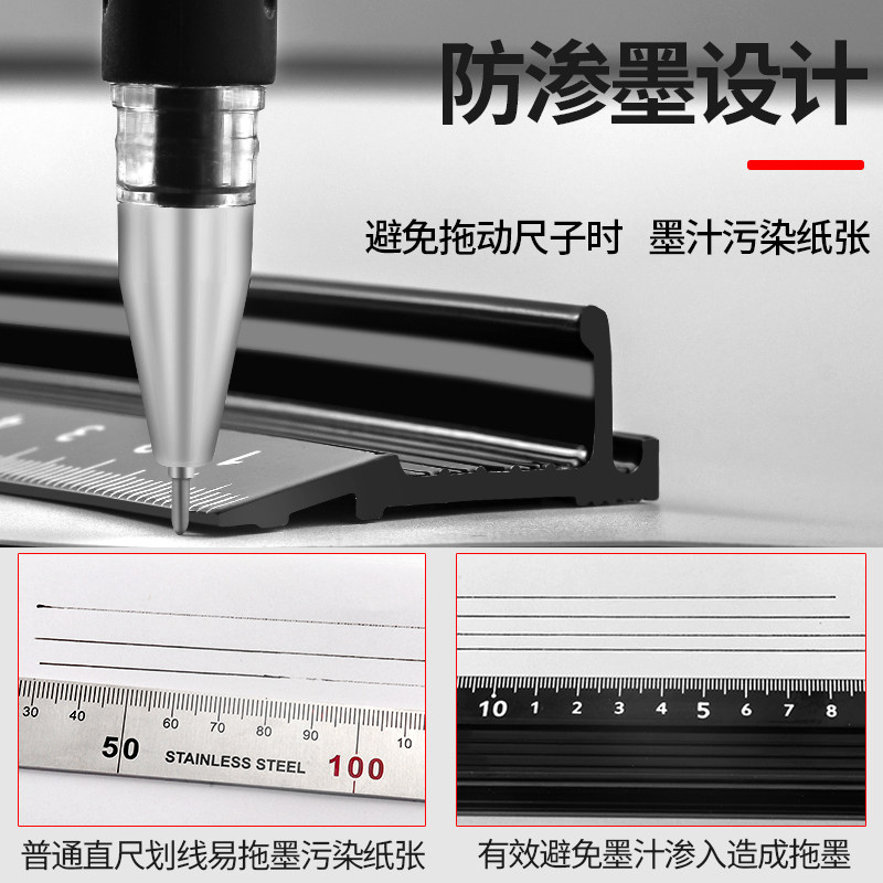防护尺 铝合金加厚1米直尺20/30/40CM学生美工广告防切割导向尺子