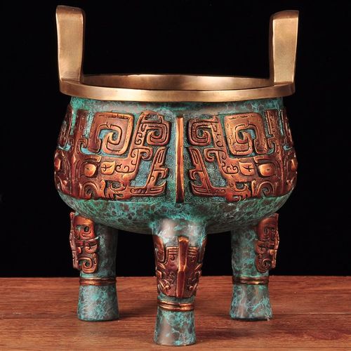 彩铜三足圆鼎摆件鼎盛千秋招财铜鼎家居客厅玄关公司办公室装饰品