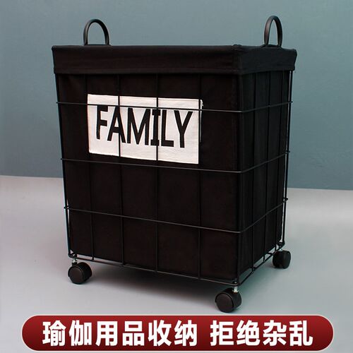 瑜伽垫收纳筐带轮家用大容量脏衣篮D带盖健身工具收纳架杂物整理