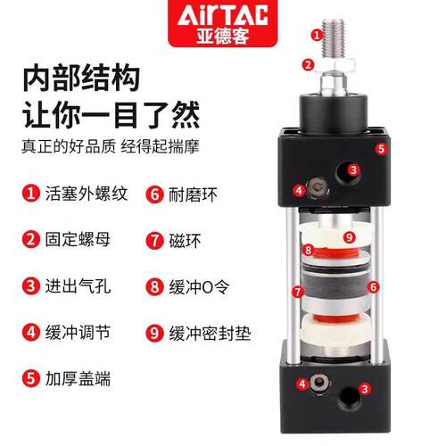 亚德客气动标准气缸附磁大6ZHL推力小型SC032//40/503/80/10X25X3