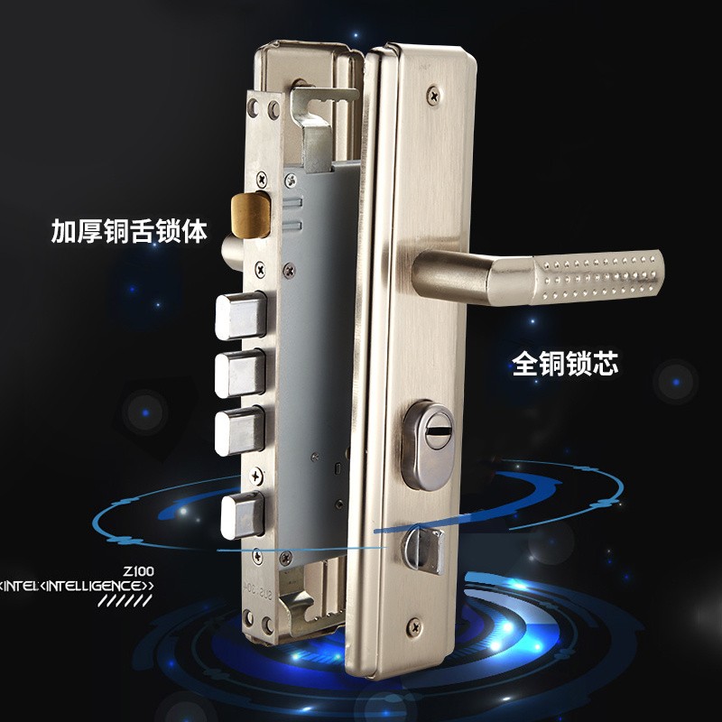 门锁防盗门拉手套装全铜锁心锁体通用型大门入户门锁加厚把手家用