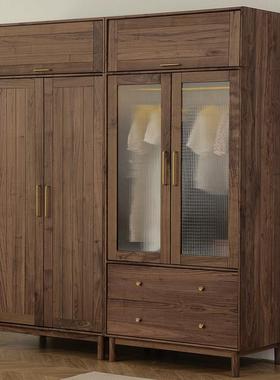 对衣柜柜现代23885约家用黑胡桃储物简纳卧室收纳实木北美大开门