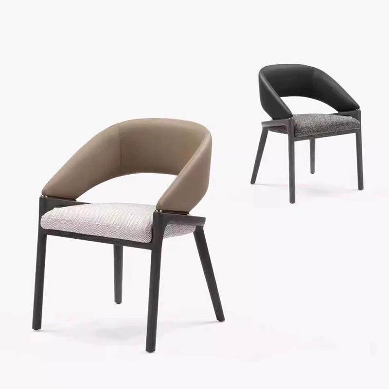 高端奢M92实木椅意式极简家用餐高级感白蜡餐木凳子石桌配套真皮