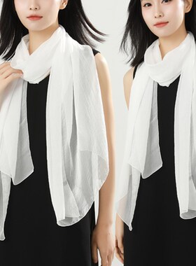 2025新款围巾披肩高级感薄款纯色丝巾纱巾多P功能白色防嗮百搭围
