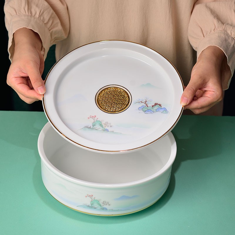 羊脂玉白瓷干泡茶盘骨瓷功夫茶具套装H家用盖碗陶瓷茶杯泡茶壶托
