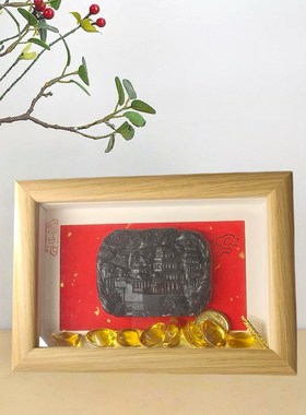 山西好礼文创手塑云冈悬空寺应县木塔煤雕像框镶嵌旅游纪念摆台