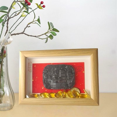 山西好礼文创手塑云冈悬空寺应县木塔煤雕像框镶嵌旅游纪念摆台