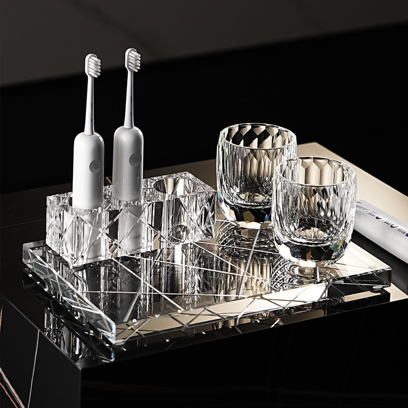 高端水晶电动牙刷置物架奢华别墅主卫生间台面双人洗漱杯收纳套装