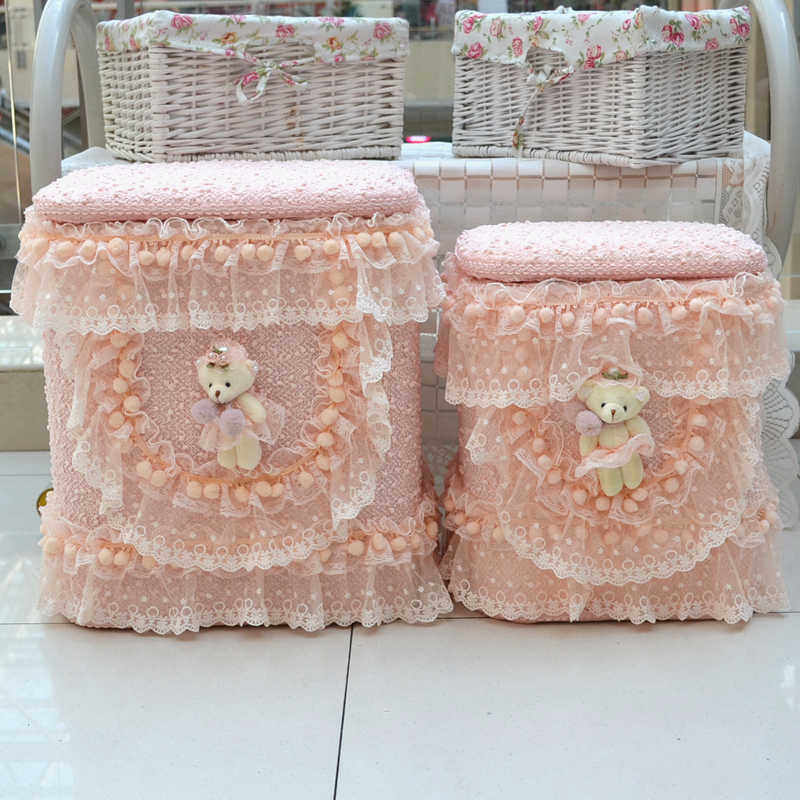 粉色蕾丝实木坐箱坐凳子衣物收纳箱收纳筐换鞋凳储物箱收纳凳