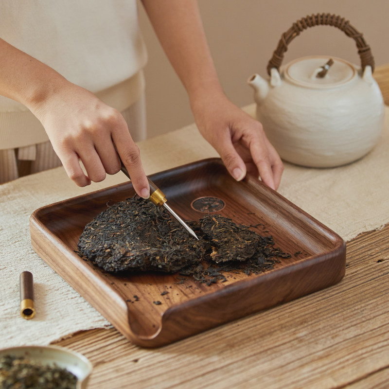 黑胡桃木全实木分茶盘茶饼开茶盘撬茶盘功夫茶道配件普洱茶收纳盒