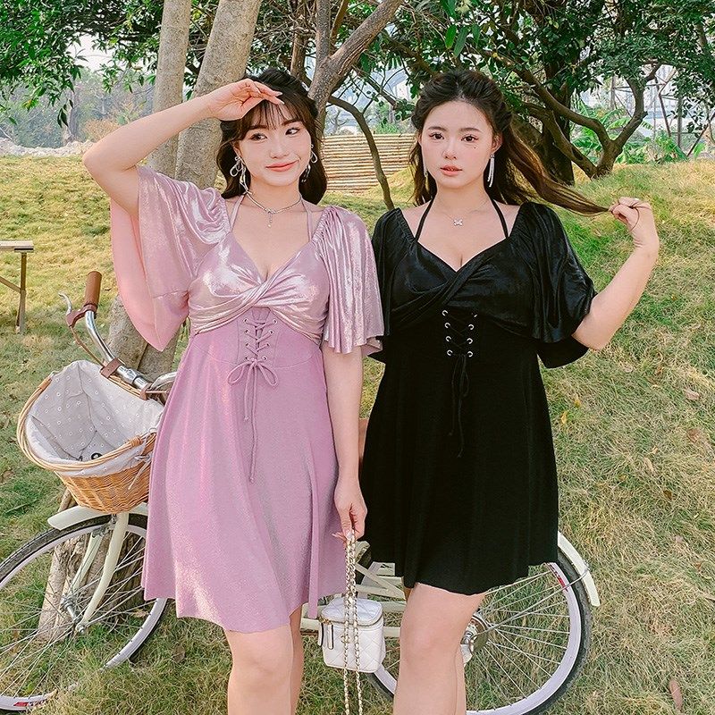 泳衣女2024款时尚显瘦遮肚子x连体裙式钢托聚拢大码胖mm泡温泉泳