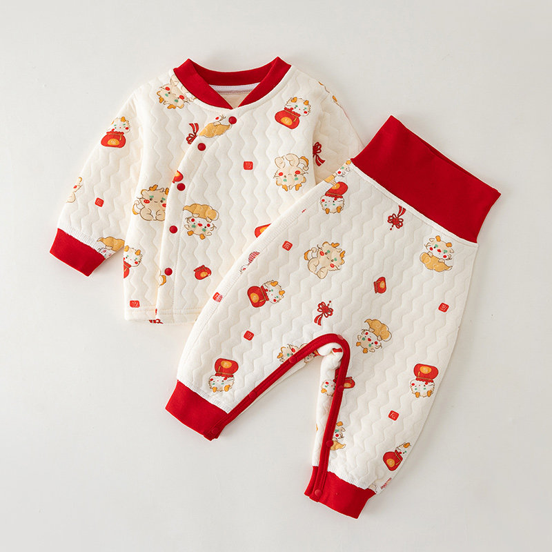 婴儿保暖内衣分体套装秋冬季纯棉红色宝宝夹棉两件套护肚暗扣开裆,童装/婴儿装/亲子装,内衣套装,淘宝优惠券,粉丝福利购,淘宝优惠卷