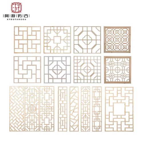 东阳木雕仿古花格镂空吊顶花窗方形格栅中式装修玄关隔断门窗定制