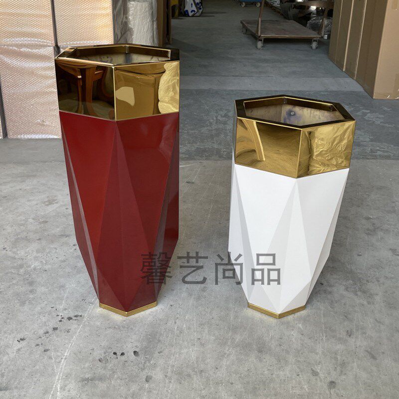 不锈钢花瓶 干花花瓶摆件客厅插花花器 落地金属花盆美陈花瓶花钵
