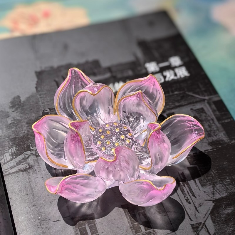 小白茶具净水金莲古法琉璃粉红色荷花莲花线香插香道摆件蜡烛烛台