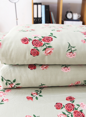 绿底玫瑰纯棉被套单件全棉加厚宿舍单人棉被罩150xM200双人180x20