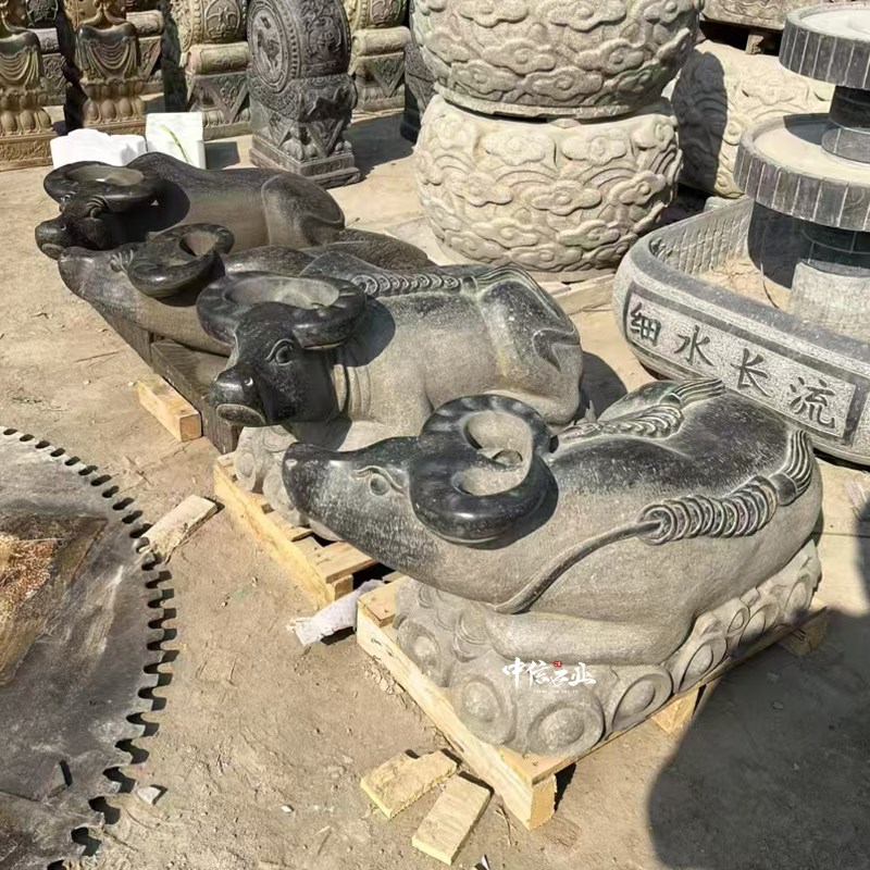 石雕仿古石牛青石水牛金钱牛中式庭院H摆件装饰石材雕刻卧牛大黑