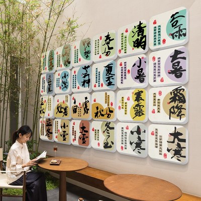 茶室氛围布置24二十四节气文化墙幼儿园环创书法教室装饰背景贴纸