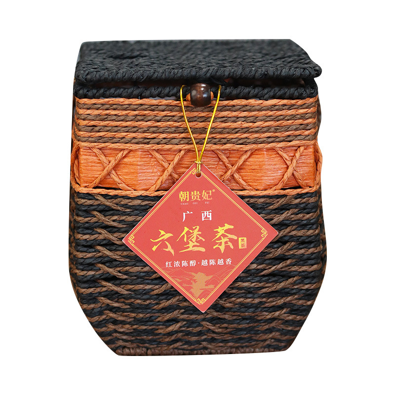 广西正宗六堡茶特级陈年金花六堡黑茶散茶礼盒装竹篓筐醇正槟榔香