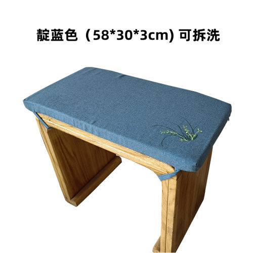 蓝古琴桌凳坐垫青布棉麻垫榻榻垫亚麻面拆洗长坐垫