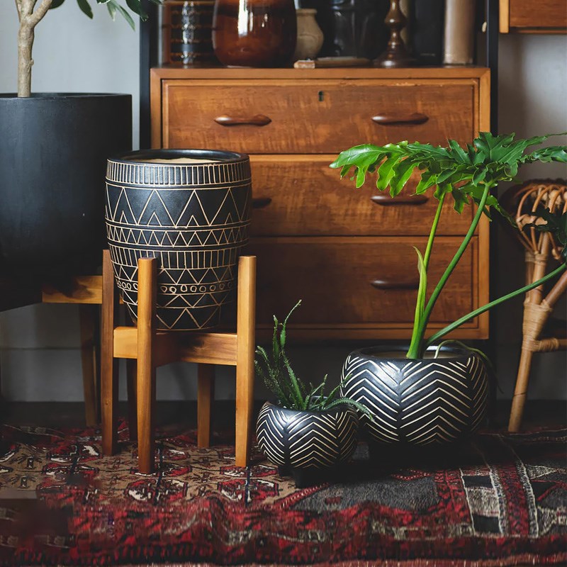 久伴侘寂陶瓷绿植花盆盆栽养花落地装饰摆件大号法式复古黑色高级