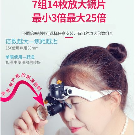 龙眼头戴眼镜式放大镜led带灯眼组目镜检验珠宝电子电路钟表银元