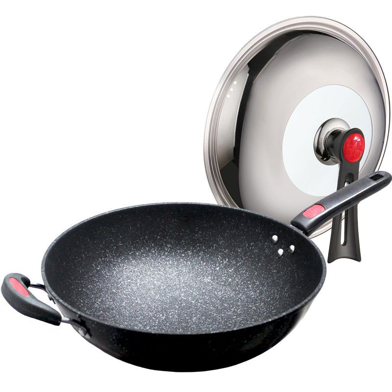 凹面电磁炉专用锅燃气灶通用麦饭石不粘锅炒菜锅无油烟圆底锅大勺