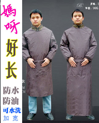 加长罩衣女过膝围裙长袖长款工作服防水全身加肥加大码男防油超大