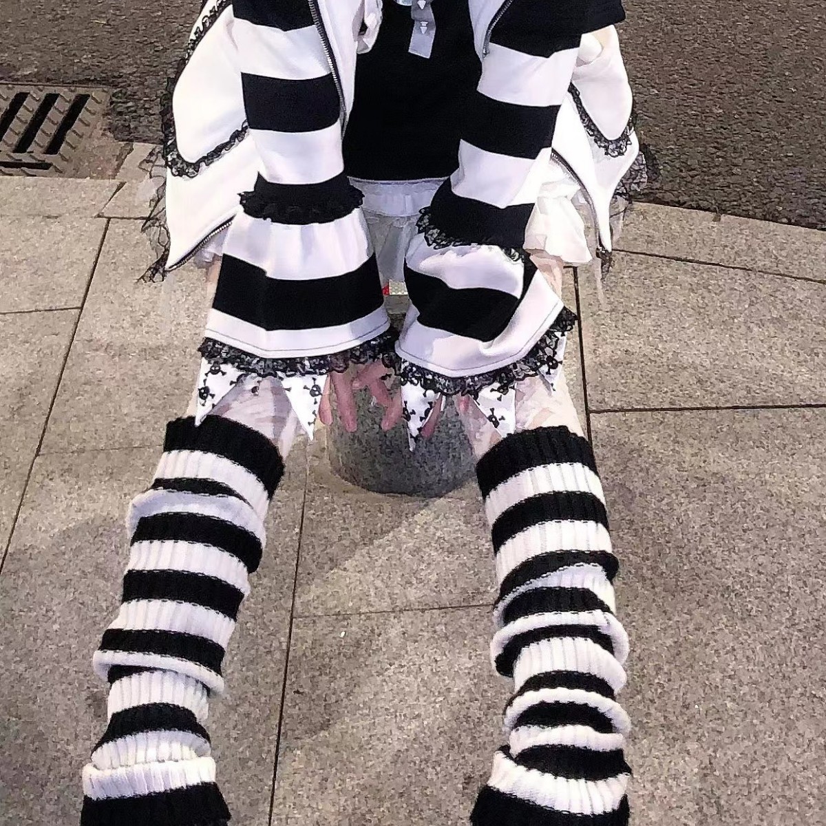 白色条纹袜套JK袜子女秋冬中筒袜可爱lolita配皮鞋日系护膝长筒袜