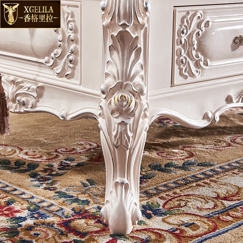 欧式大理石茶几 橡木烤漆美式茶几电视柜白色描金银组合 客厅沙发