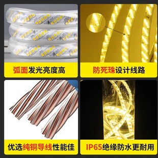 led灯带户外防水灯条220v超亮家用客厅吊顶工程亮化三色室外暖光