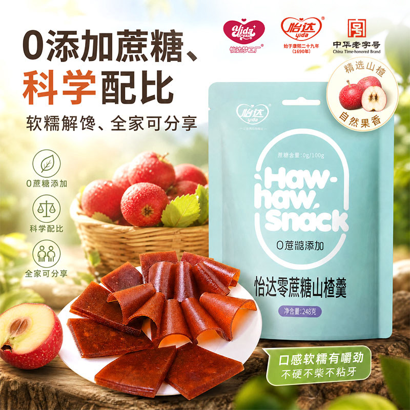 【送赠品】梦工厂零添加蔗糖山楂羹248g*3袋山楂糕老式蜜饯果丹皮