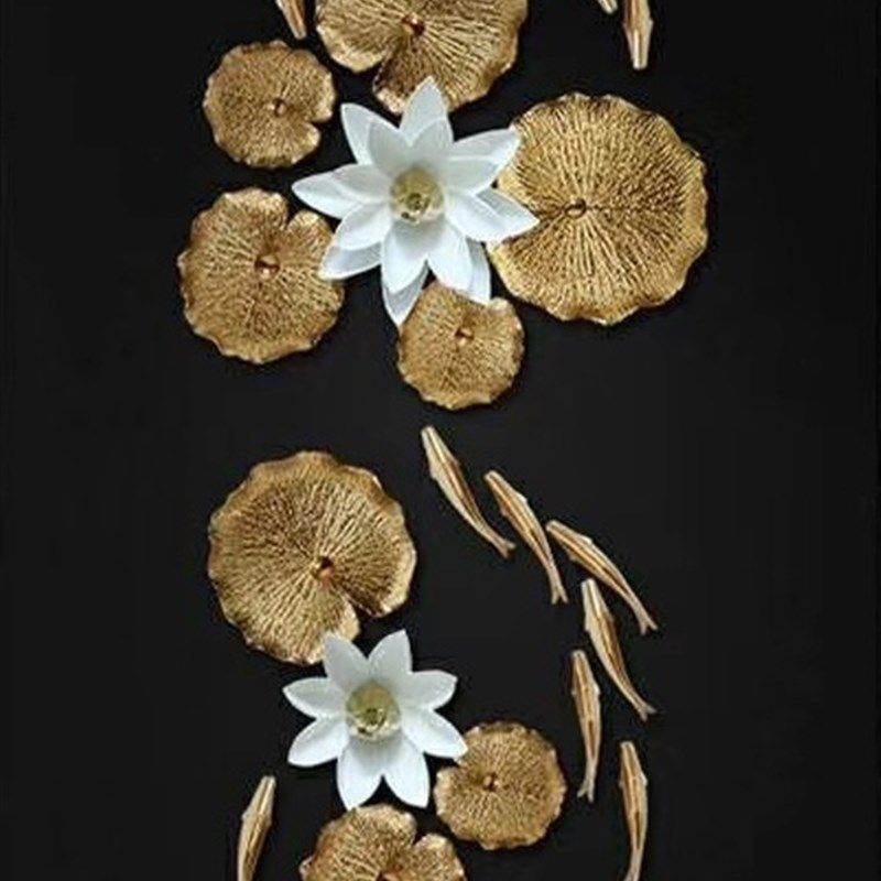 新中式电视柜客厅沙发背景墙创意陶瓷鱼荷叶立体墙面装饰墙饰挂件,家居饰品,壁饰,淘宝优惠券,粉丝福利购,淘宝优惠卷