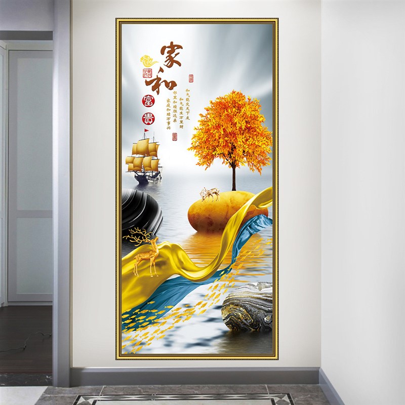 轻奢麋鹿玄关装饰画新中式自粘入户门房门墙画楼梯过道墙贴纸挂画图片