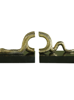 铜雕刻工艺品龙蛇书靠 创意金属书立书夹书挡书房办公室桌面摆件