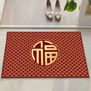 新款喜庆新年地垫红色门垫门厅卧室厨房可水洗耐脏短绒防滑蹭脚垫