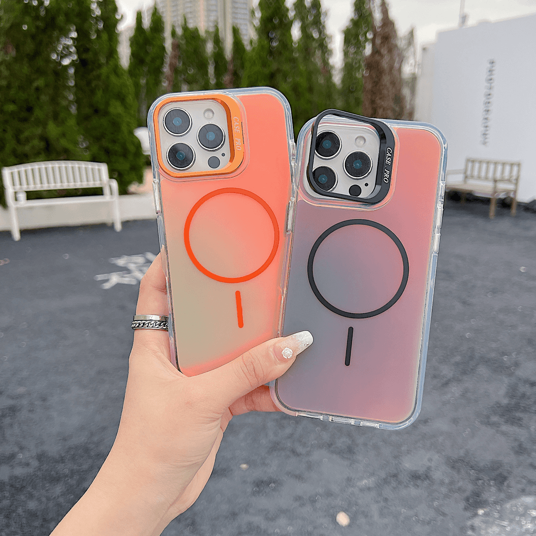 亮彩变色龙适用iPhone17ProMax镜头支架苹果15手机壳紫色炫彩镭射14磁吸13男女15pro保护套16