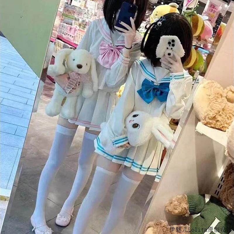 少女中间服可爱原创正统水手服百褶裙套装学院风jk制服套装嫩粉色